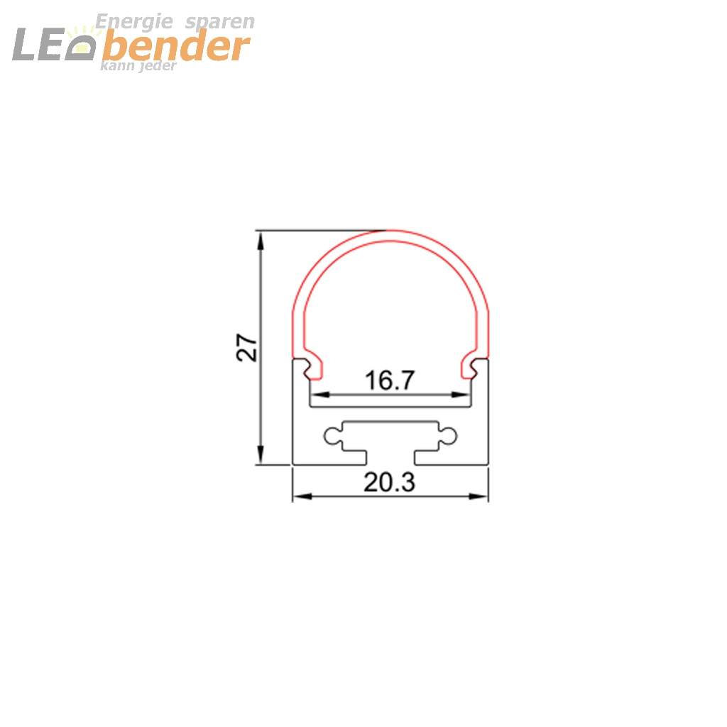 LED Aluprofil für LED Strips mit Diffusor LB-AP27 Länge 2m