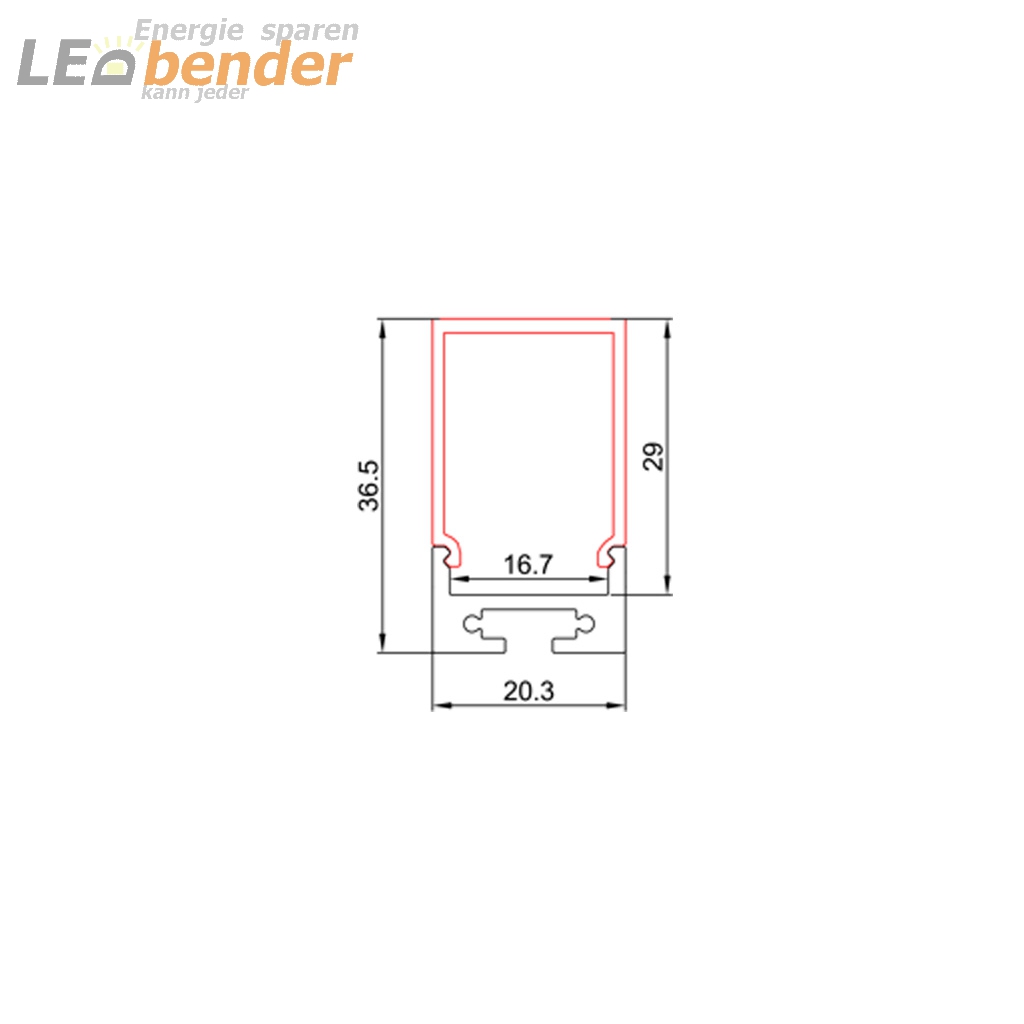 LED Aluprofil für LED Strips mit Diffusor LB-AP29 Länge 2m