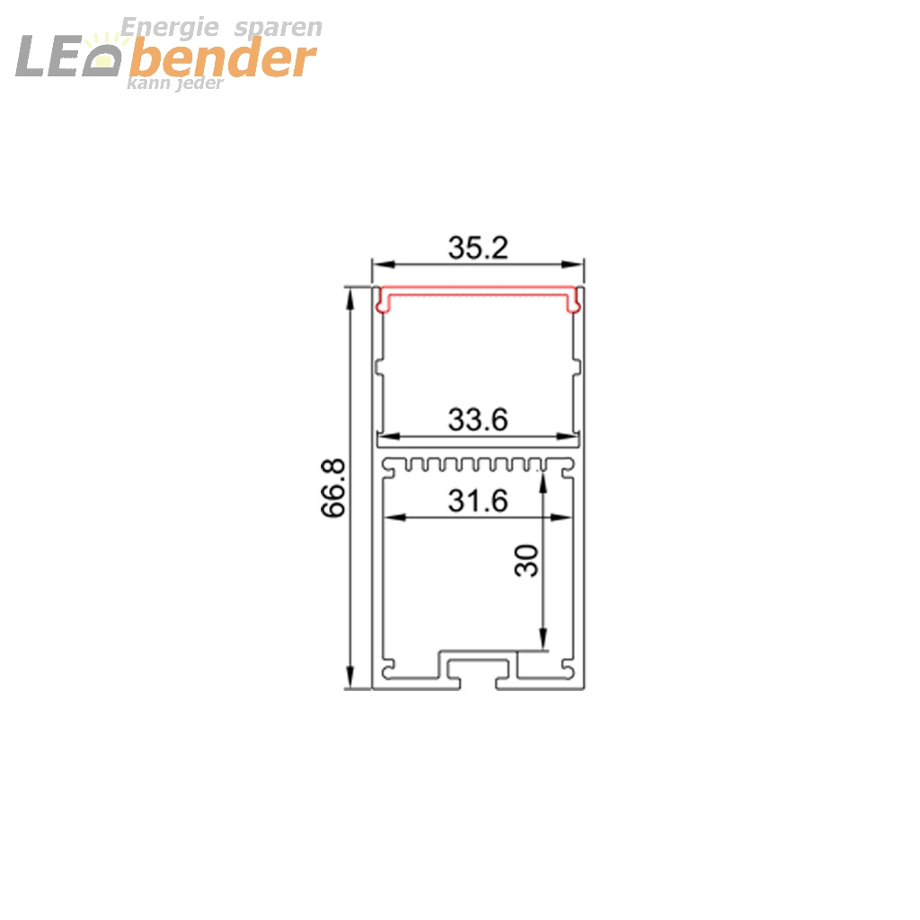 LED Aluprofil für LED Strips mit Diffusor LB-AP51 Länge 2m