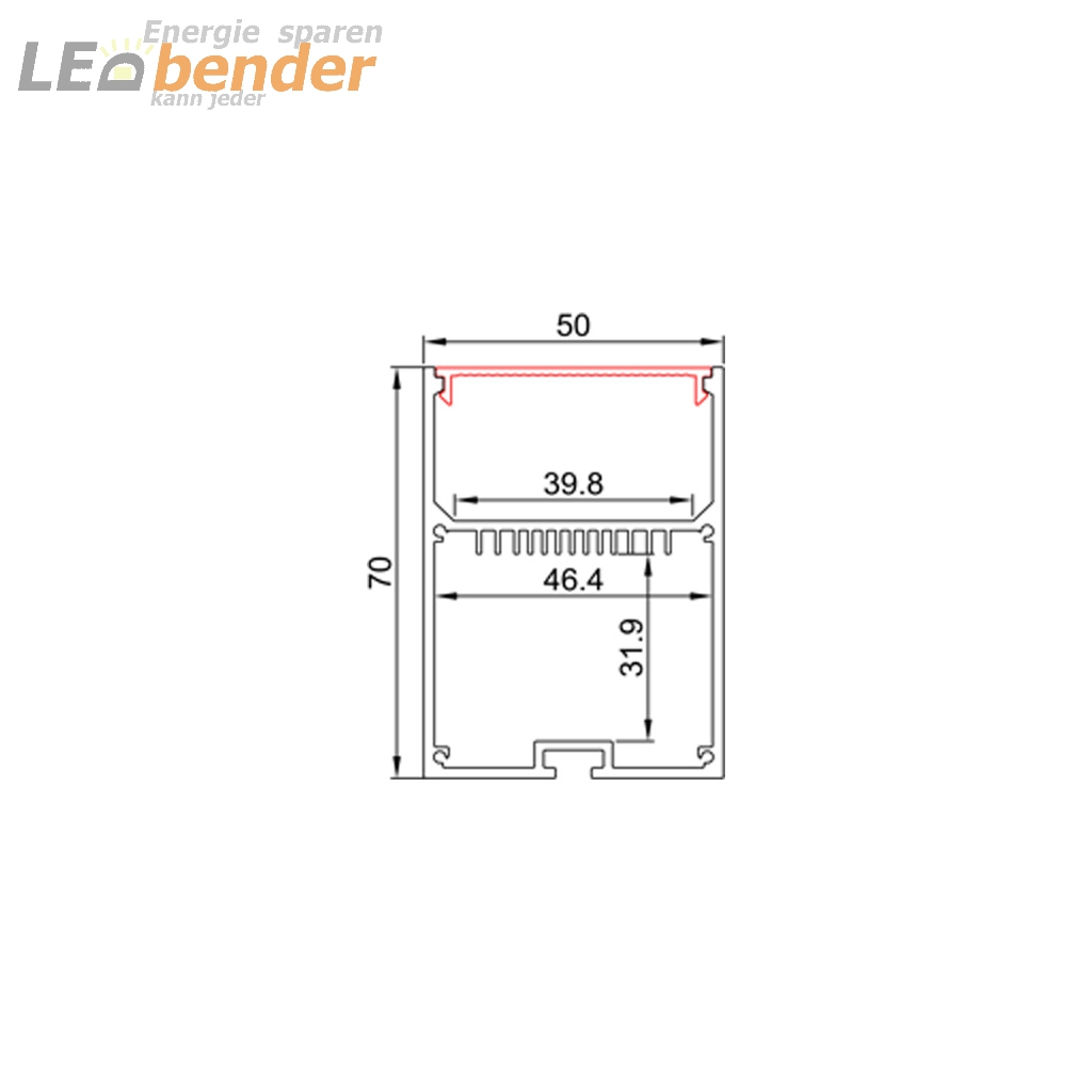 LED Aluprofil für LED Strips mit Diffusor LB-AP52 Länge 2m