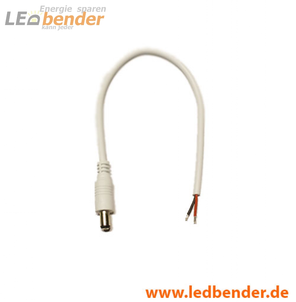 LED Anschlusskabel 20cm mit DC-Stecker / offenes Kabelende weiß