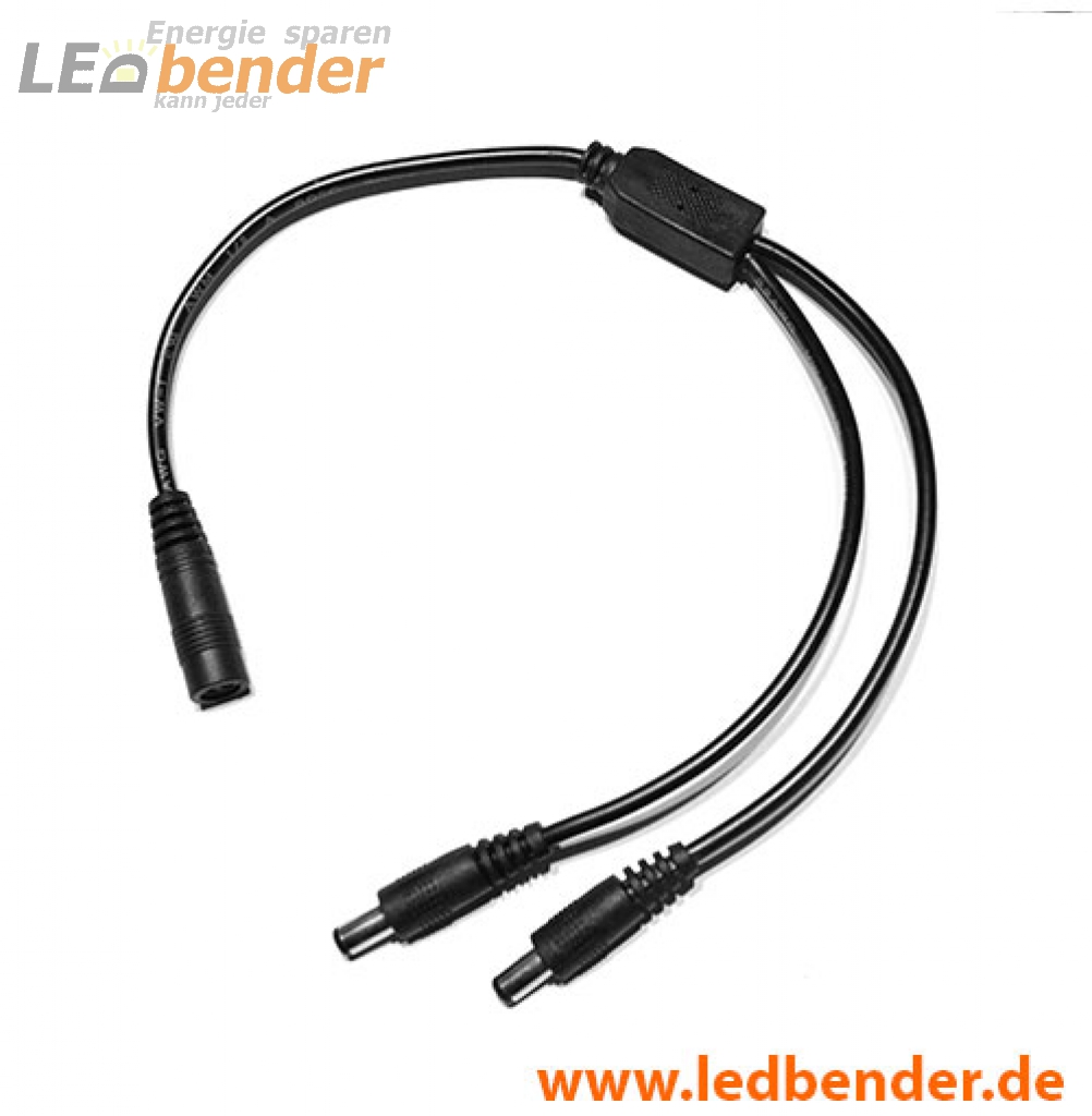 LED Y-Anschlusskabel 1x DC-Buchse / 2x DC-Stecker schwarz